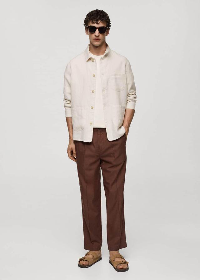 MANGO MAN - 100% linen overshirt with pockets whiteMen Product Image