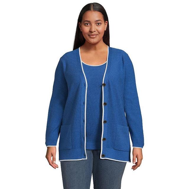 Plus Size Lands End Fine Gauge Cotton Cardigan & Sweater Tank Set, Womens Dark Grey Product Image