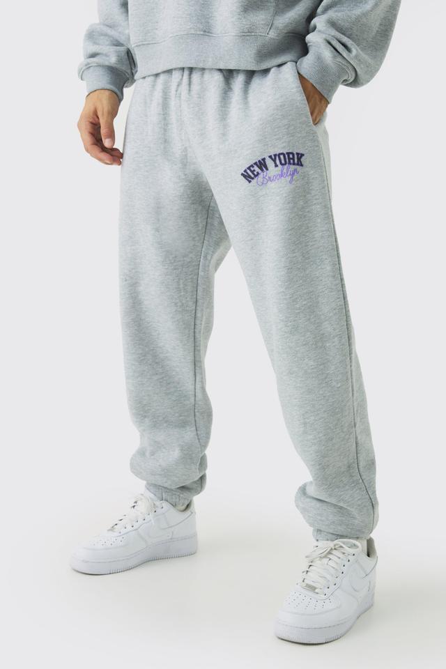 Oversized New York Varsity Cuffed Sweatpants | boohooMAN USA Product Image