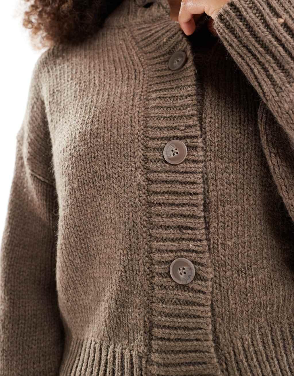 ASOS DESIGN crop crew neck cardigan in mocha Product Image