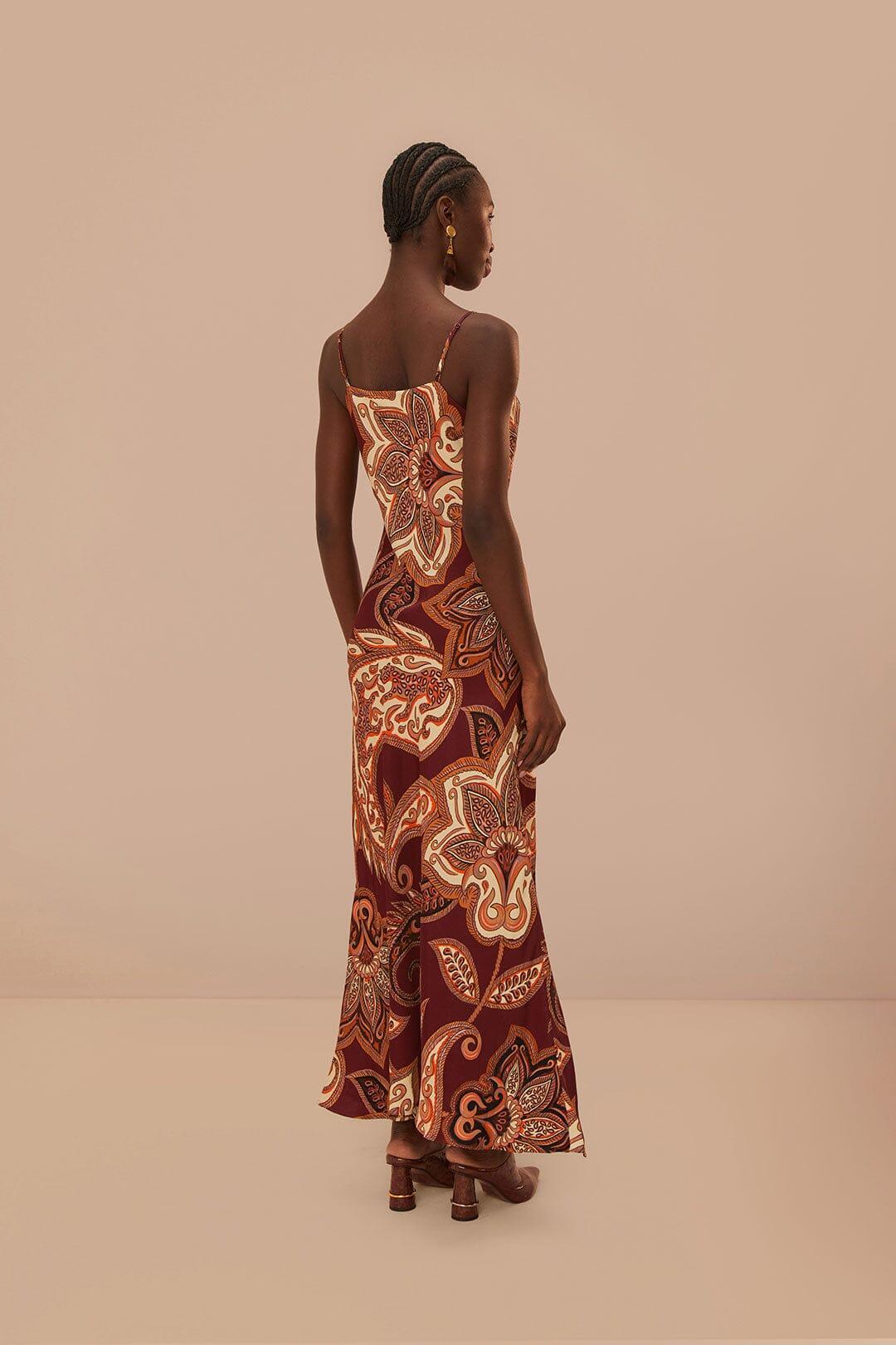 Burgundy Leopard Paisley LENZING™ ECOVERO™ Viscose Maxi Slip Dress Product Image