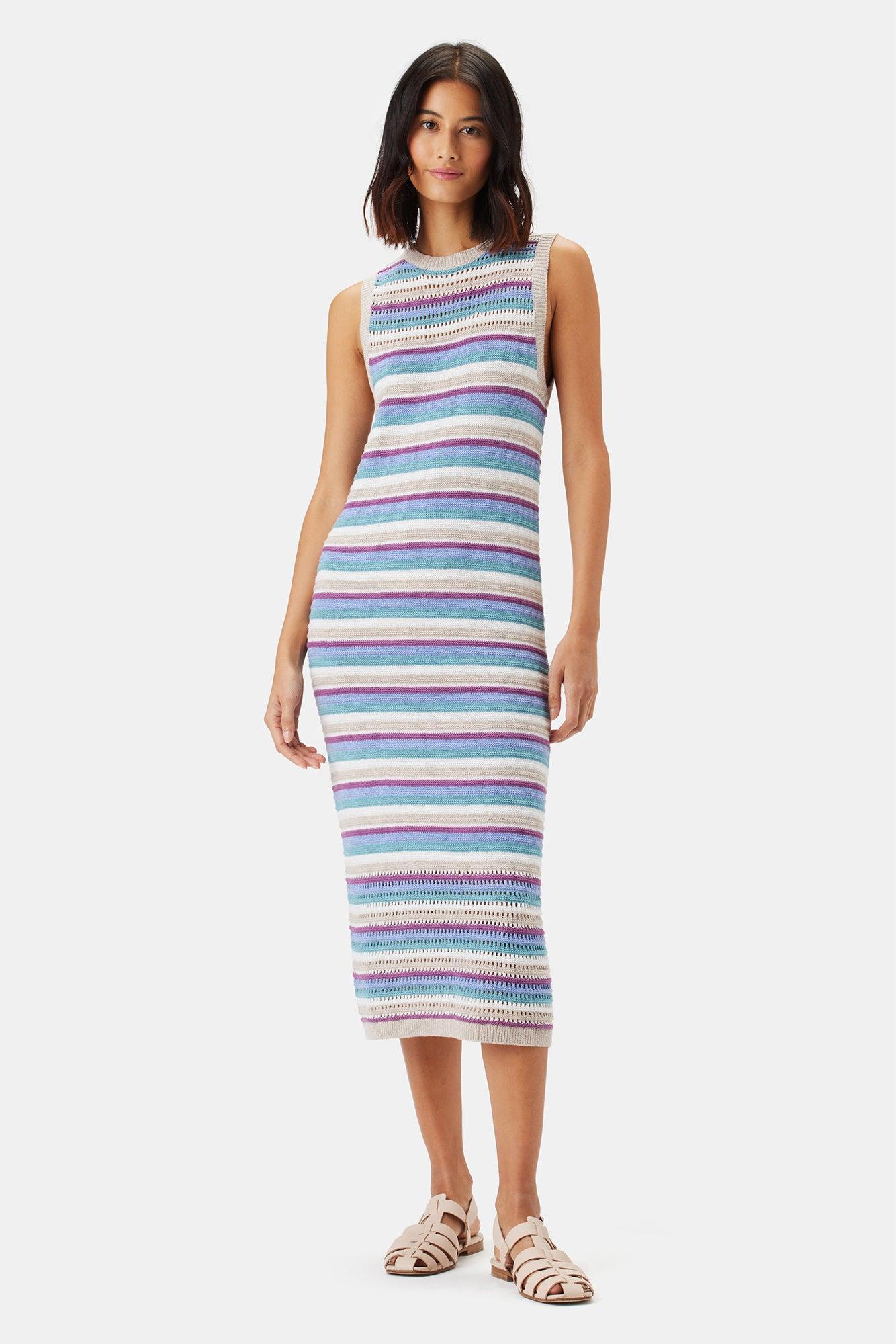 Louise Crochet Dress - Aqua Blue Multi Stripe Product Image