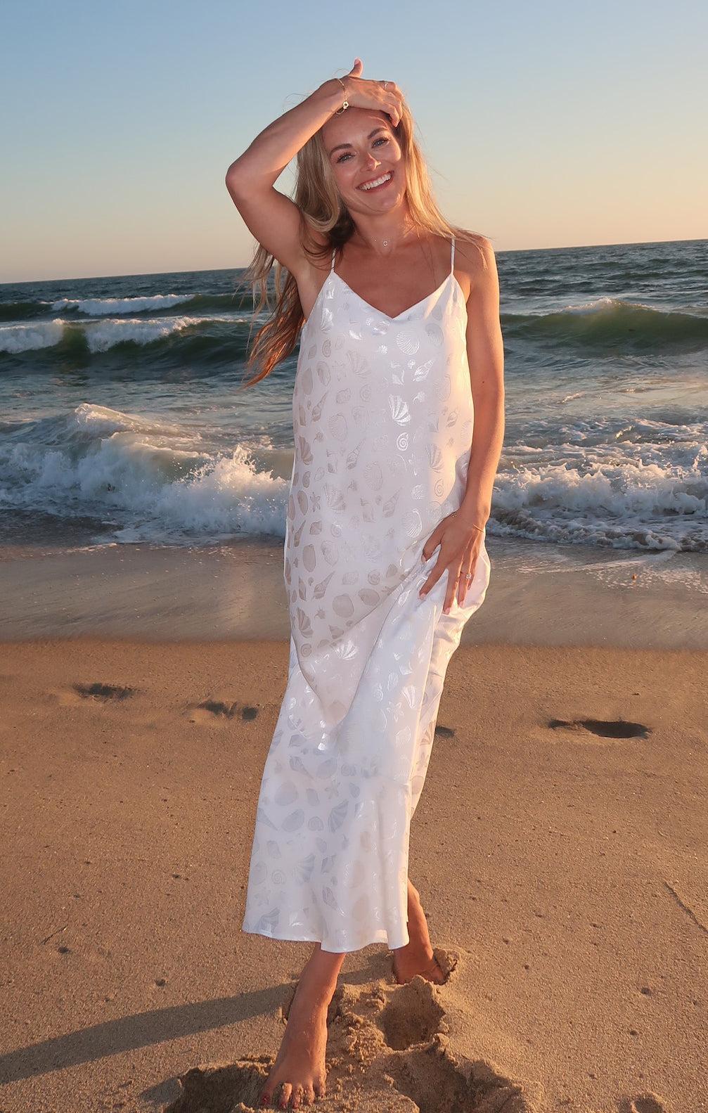 Uptown Slip Dress ~ White Shell Satin Product Image