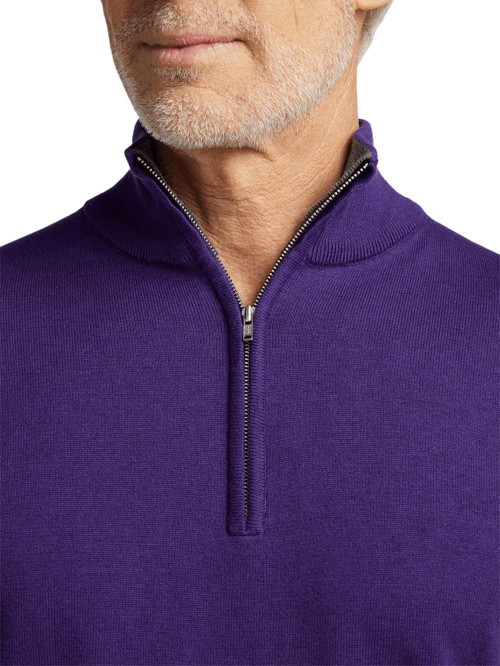 Supima Cotton Quarter Zip Mock Neck Sweater - Plum Product Image