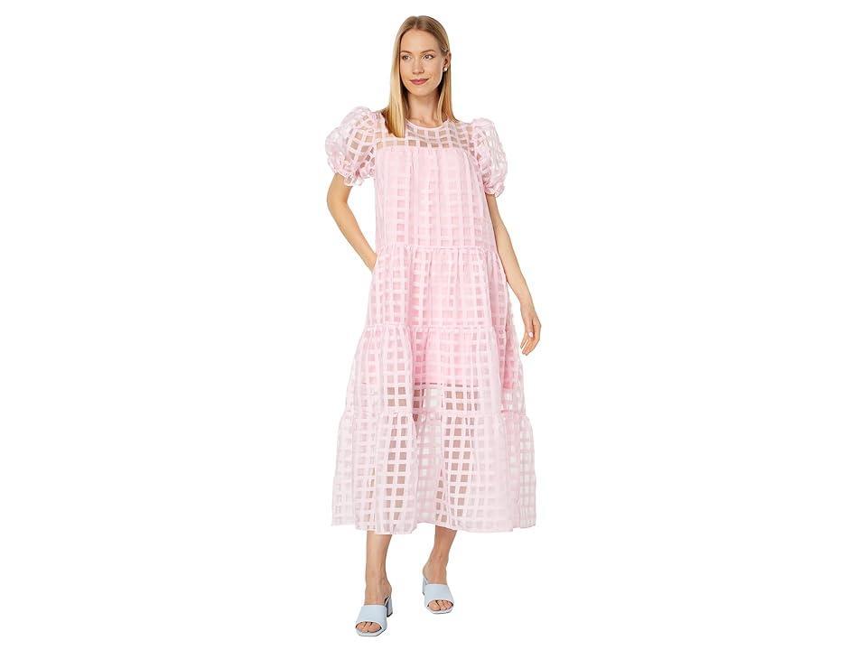 English Factory Organza Gridded Puff Sleeve Maxi Dress Women's Dress Product Image