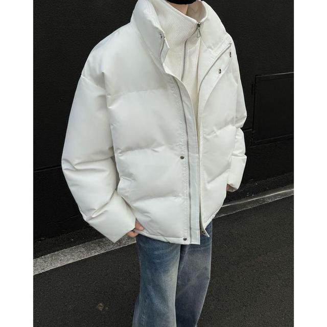 Stand Collar Mock Two-Piece Plain Zip-Up Puffer Jacket Product Image