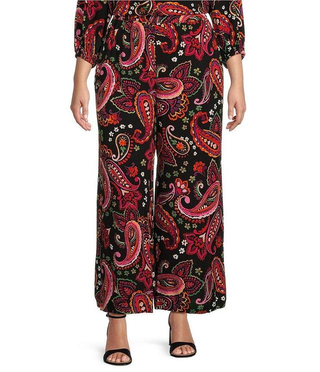 Slim Factor by Investments Plus Size Watercolor Paisley Print Coordinating Wide Leg Ankle Pants Product Image