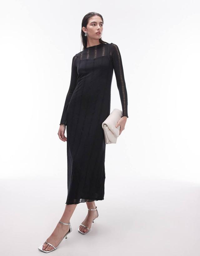 Topshop jersey ladder detail long sleeve maxi dress in black Product Image