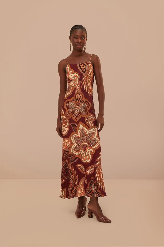 Burgundy Leopard Paisley LENZING™ ECOVERO™ Viscose Maxi Slip Dress Product Image