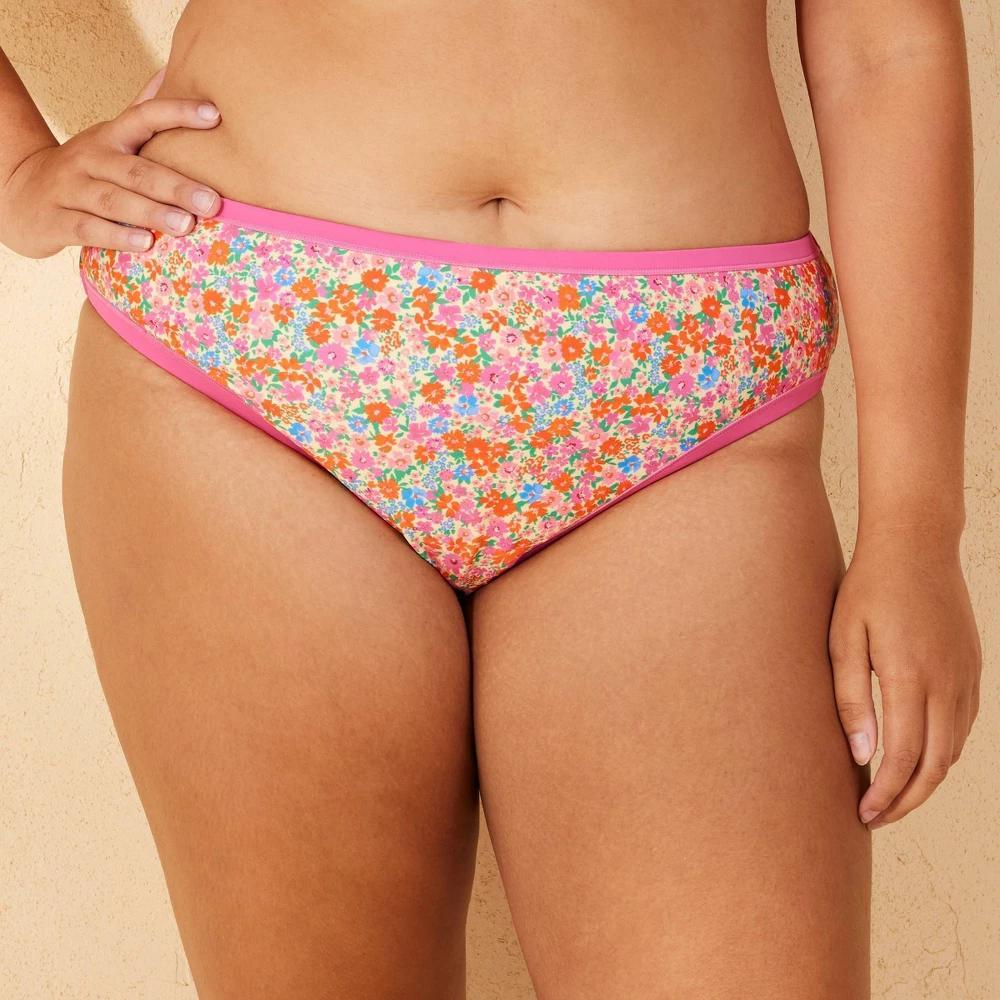 Womens Mid-Rise High Leg Cheeky Bikini Bottom - Wild Fable Floral Print Product Image