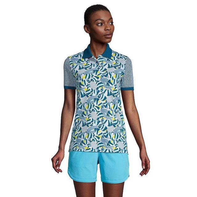 Womens Lands End Mesh Polo Shirt Blue Angel Fish Product Image