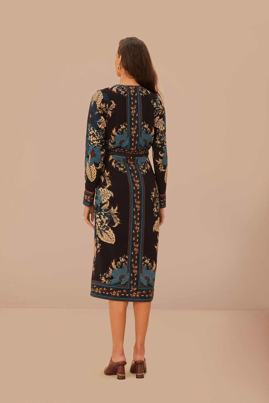 Black Blossom Tapestry LENZING™ ECOVERO™ Viscose Midi Wrap Dress Product Image