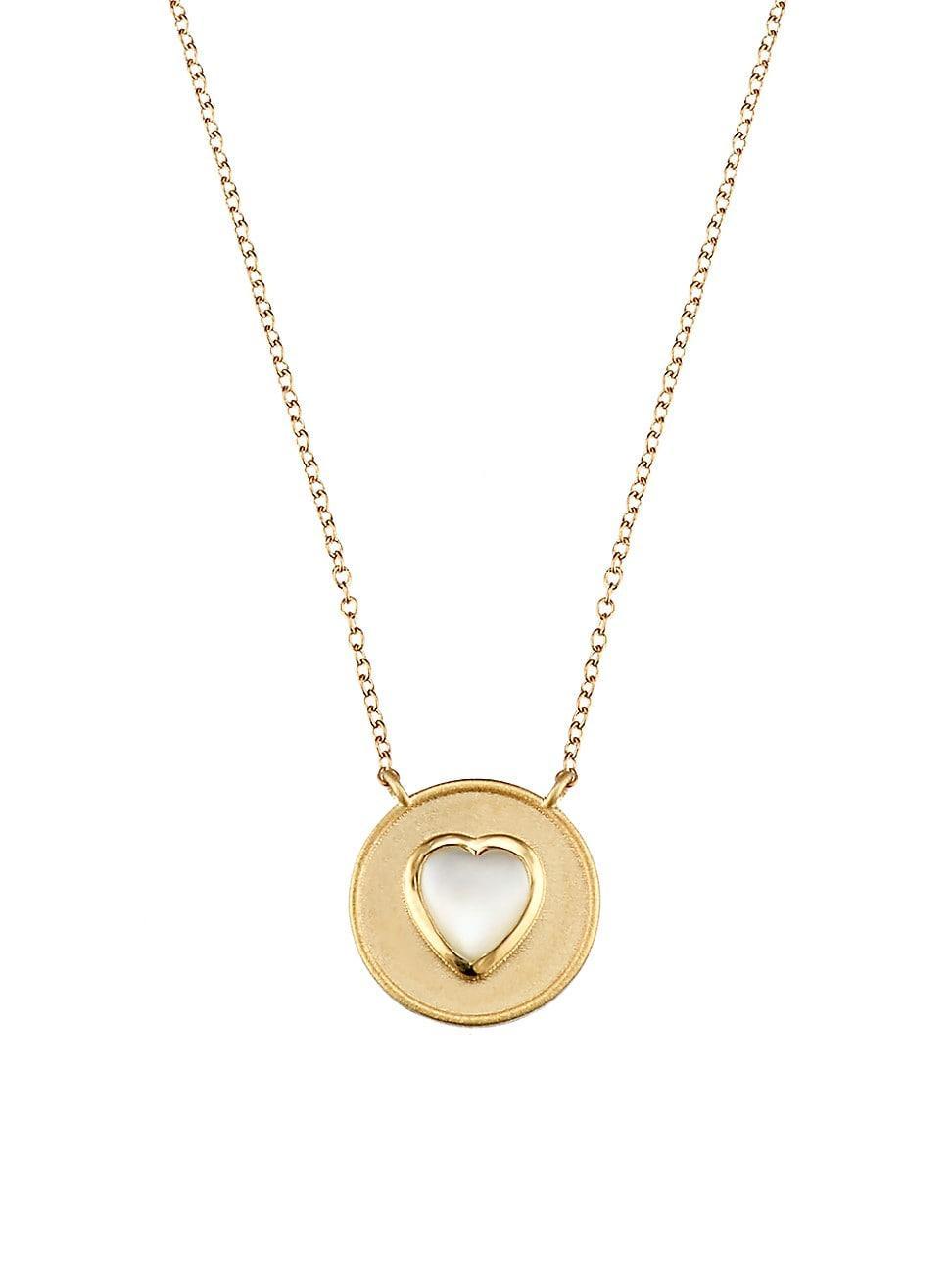 Womens 14K Yellow Gold & Mother-Of-Pearl Heart Pendant Necklace Product Image