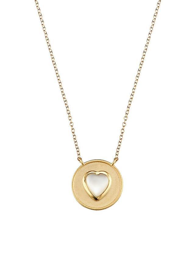 Womens 14K Yellow Gold & Mother-Of-Pearl Heart Pendant Necklace Product Image