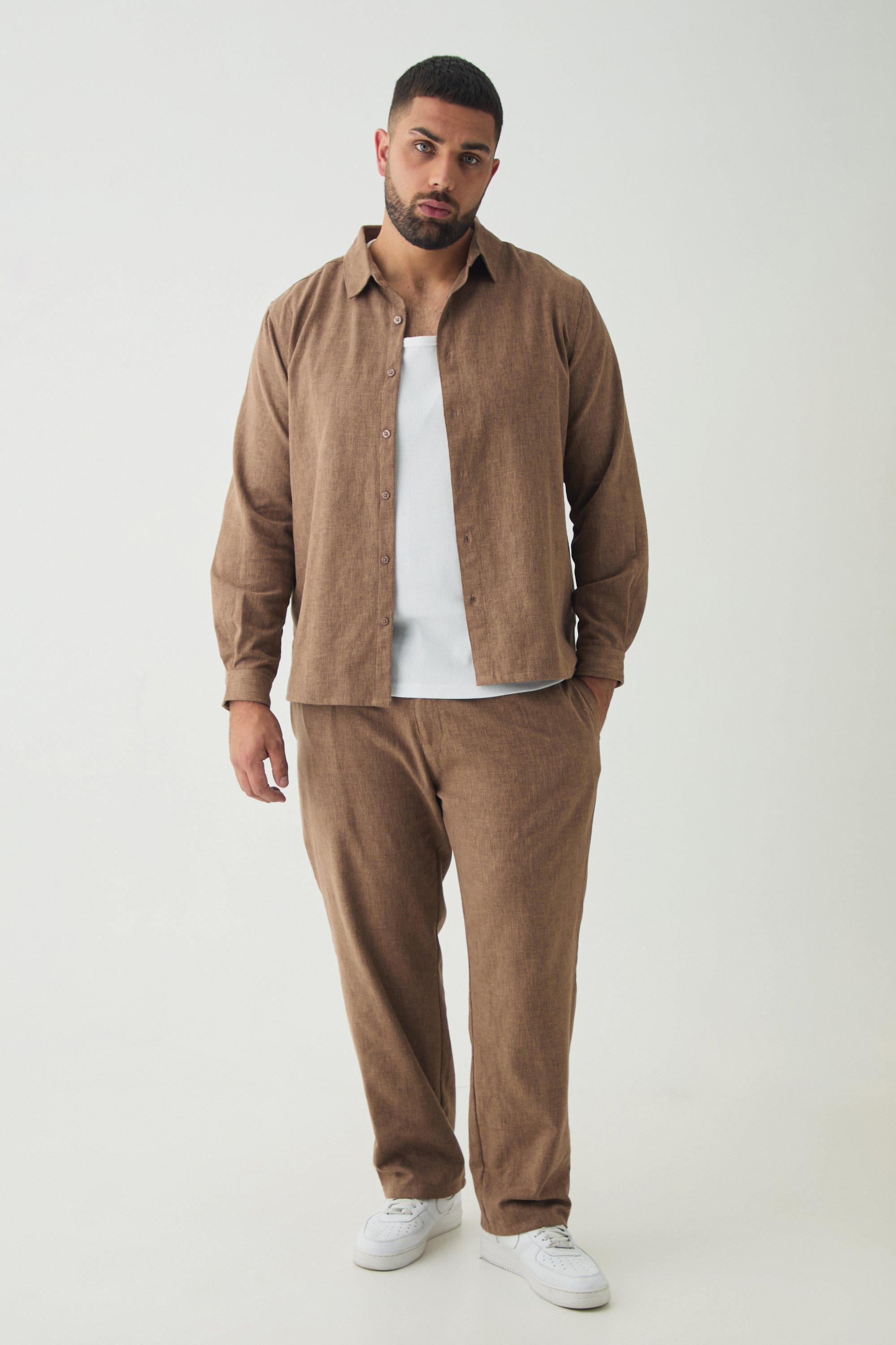 Plus Smart Straight Leg Pants Set in Brown | boohooMAN USA product image