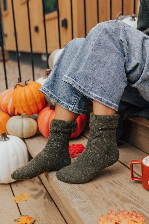 Autumn Charm Knit Socks In Army Green Product Image