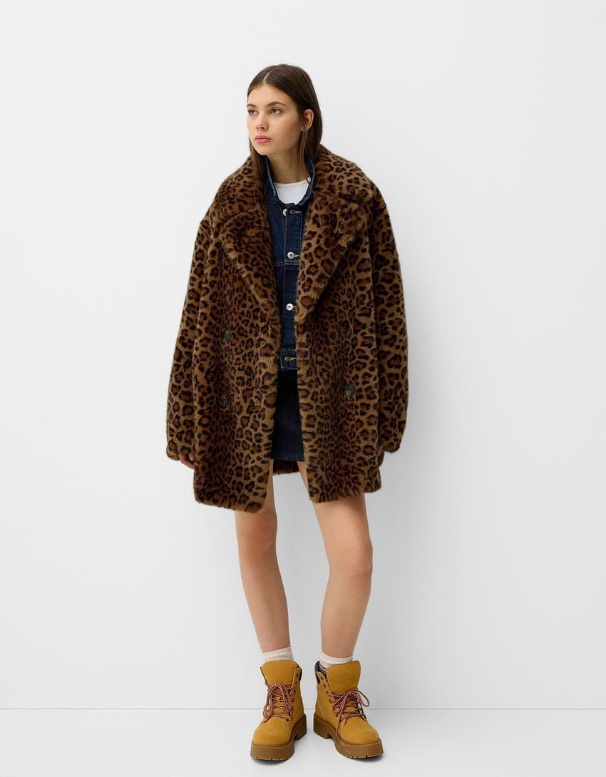 Animal print faux fur coat Product Image