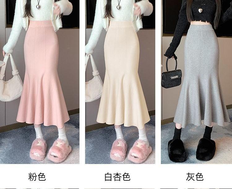 High Waist Plain Midi Fishtail Skirt Product Image