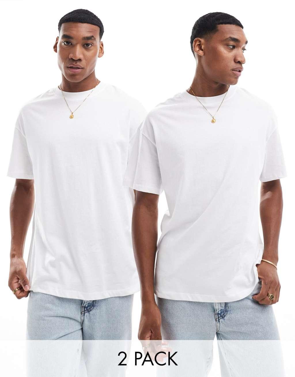 Jack & Jones 2-pack oversized T-shirts in white Product Image