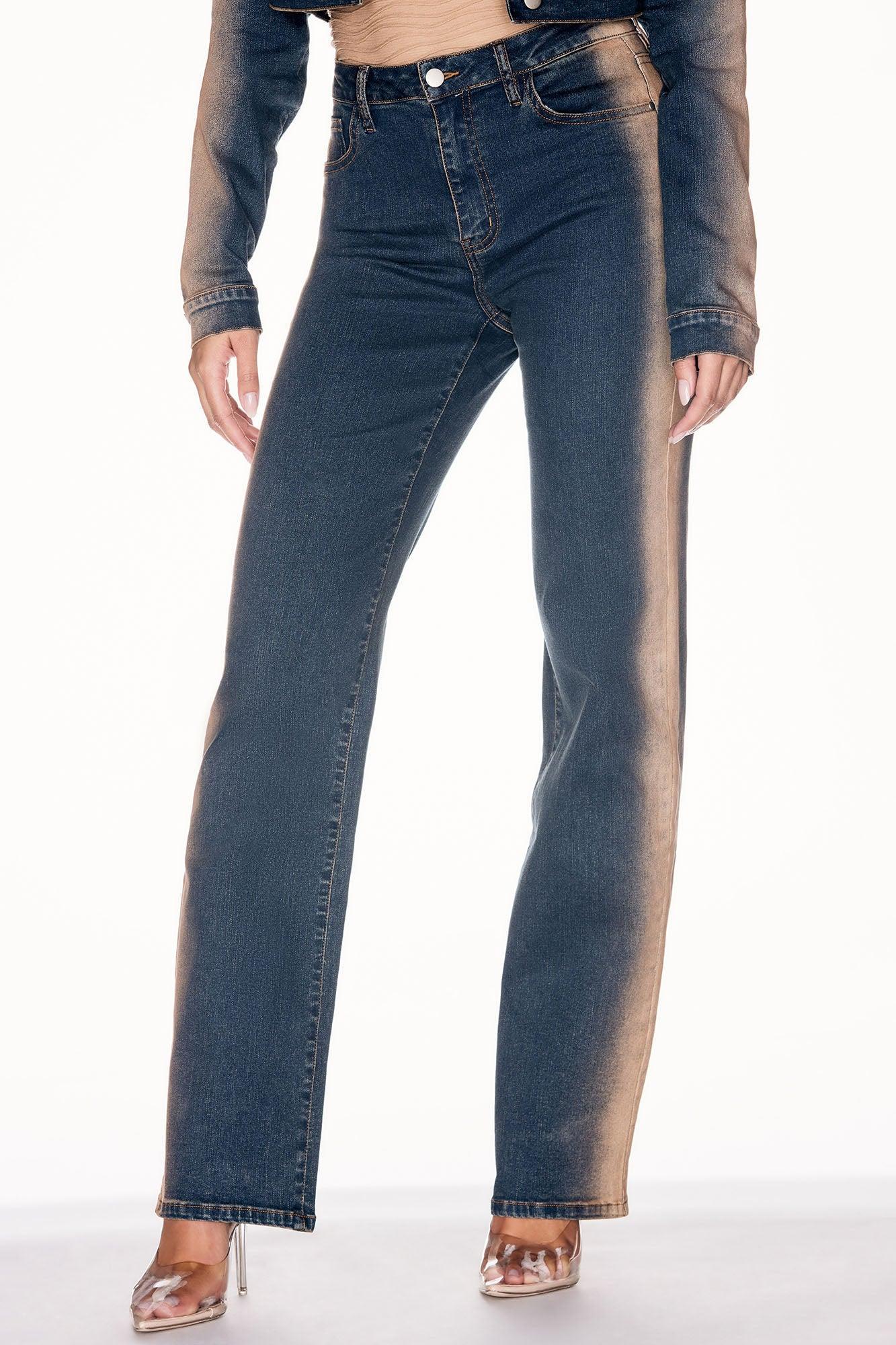 Sand Storm Tinted Stretch Straight Leg Jeans - Dark Wash Product Image