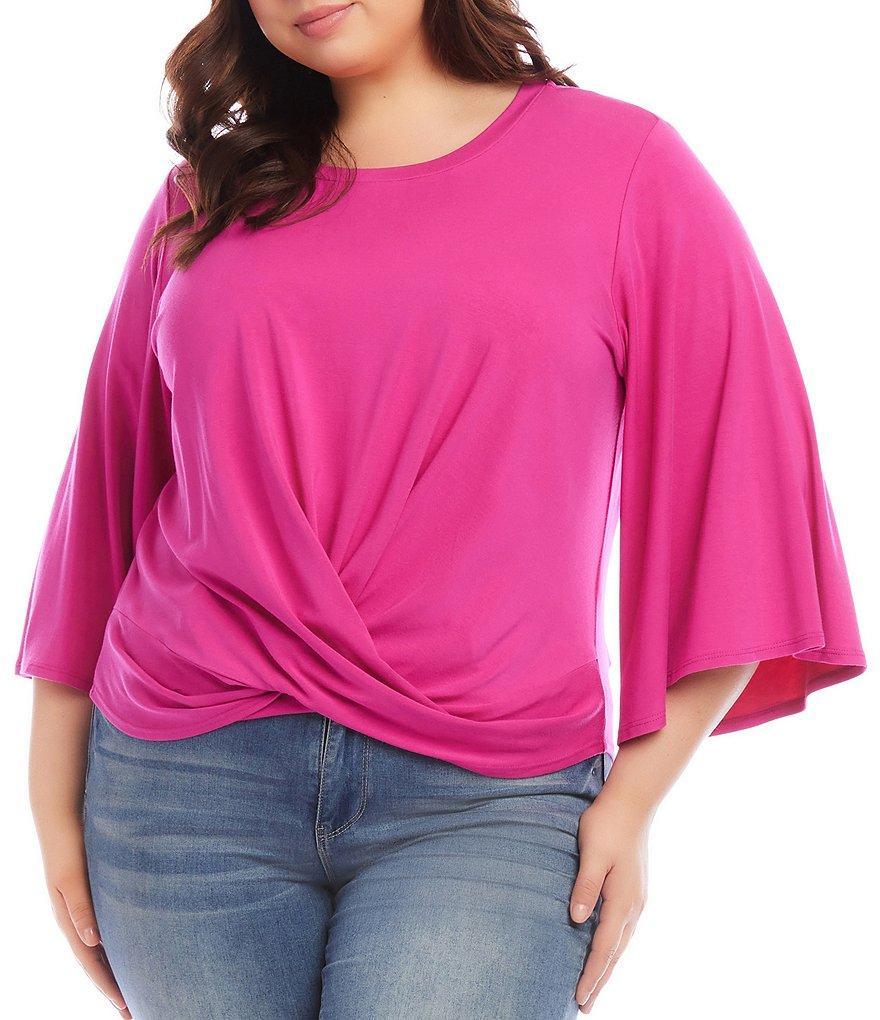 Karen Kane Plus Size Drape Front Crew Neck 3/4 Sleeve Top Product Image