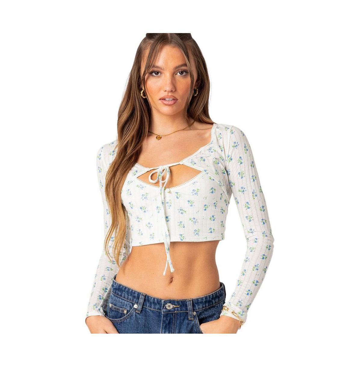 EDIKTED Floral Pointelle Crop Camisole & Shrug Product Image