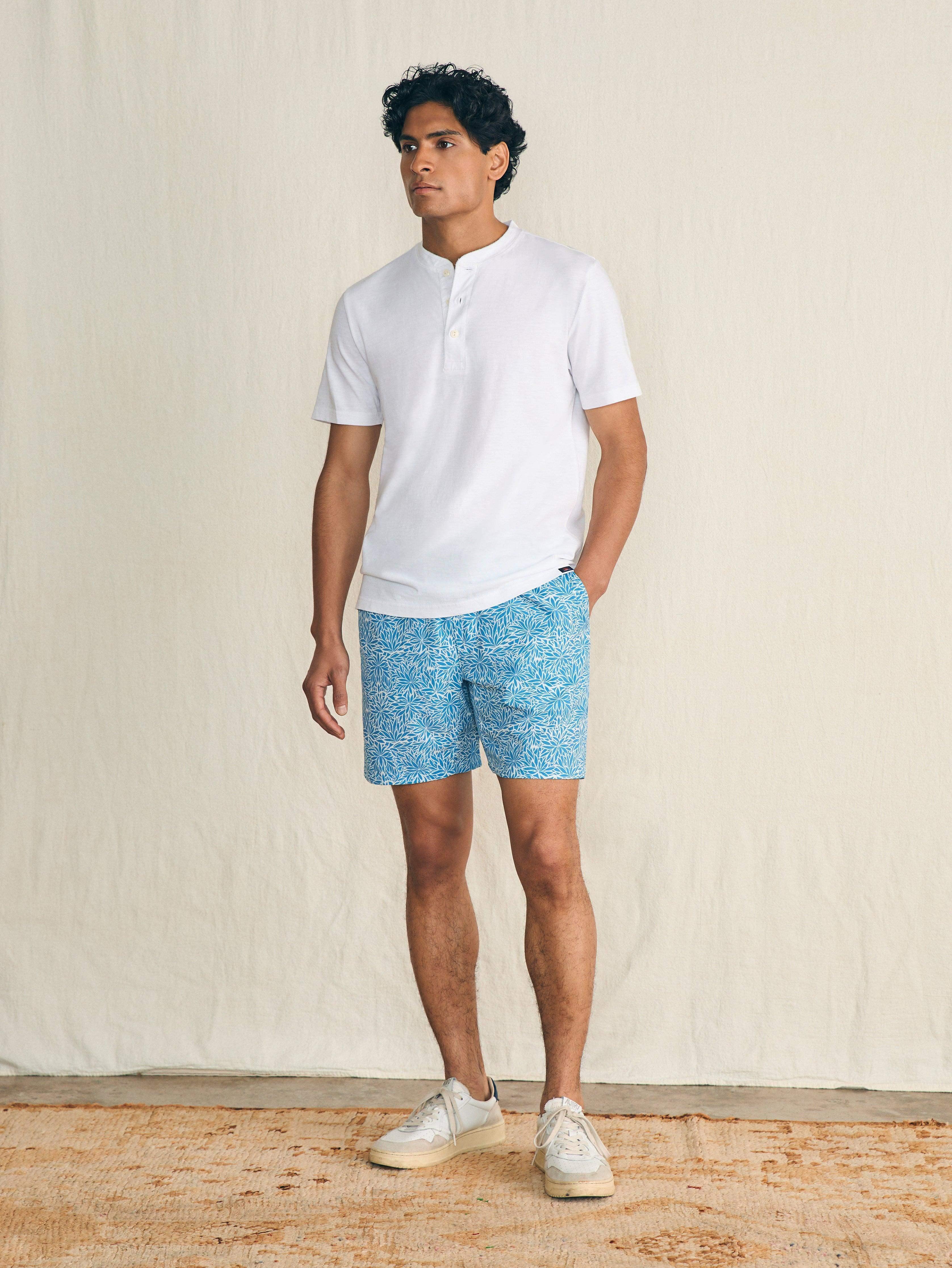 Short-Sleeve Sunwashed Henley - White Male Product Image