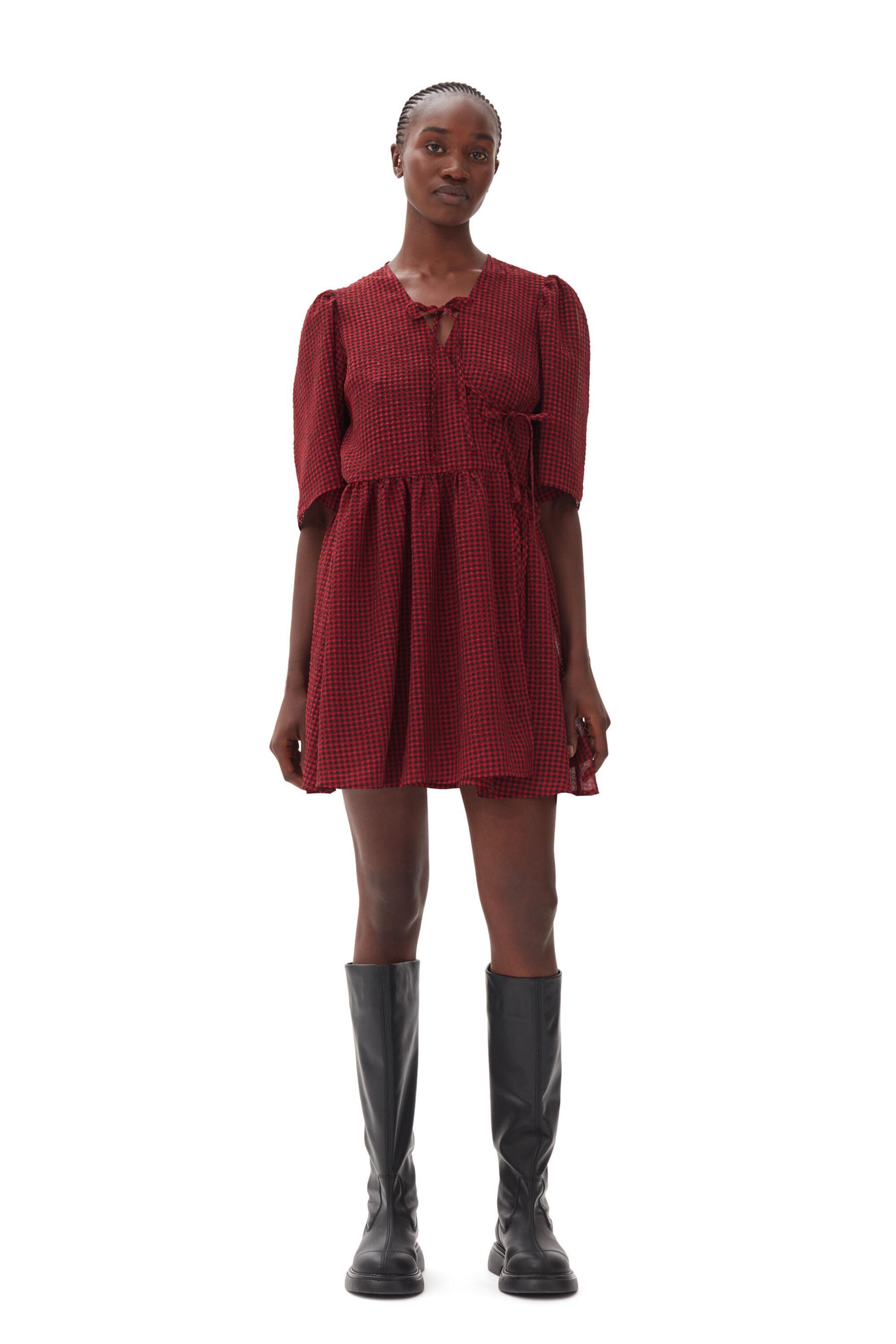 Red Sheer Tie String Wrap Dress product image