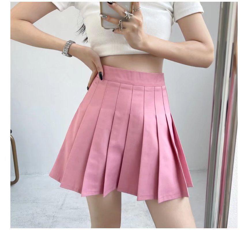 High Waist Plain Pleated Mini A-Line Skirt product image