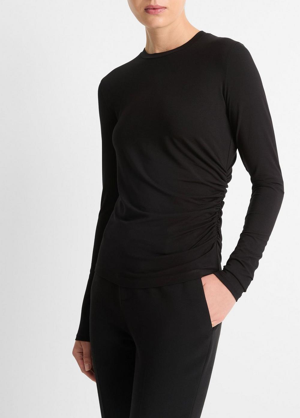 Draped Long-Sleeve Crew Neck Top Product Image