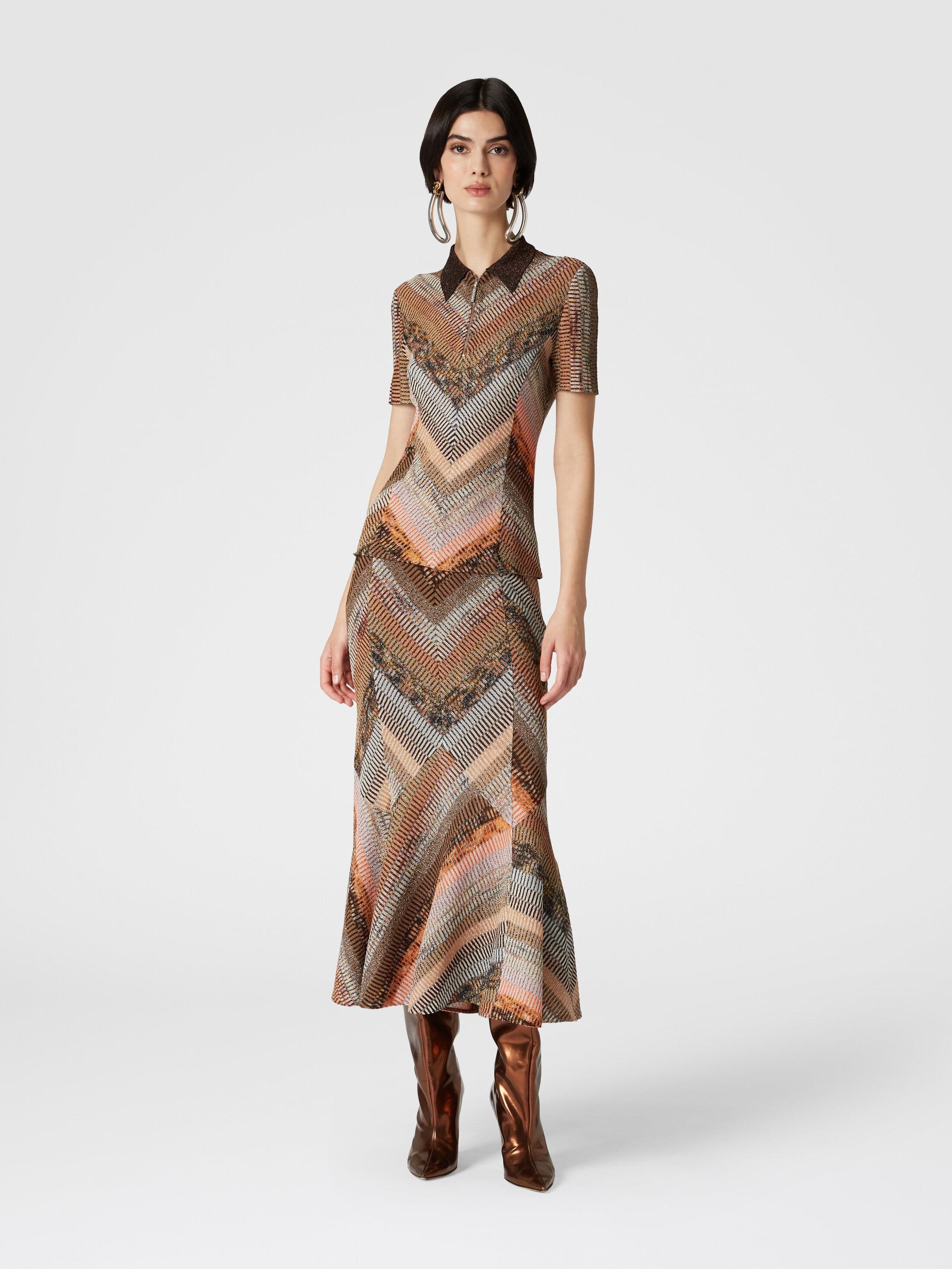 Flared lamé midi skirt with patchwork effect Product Image