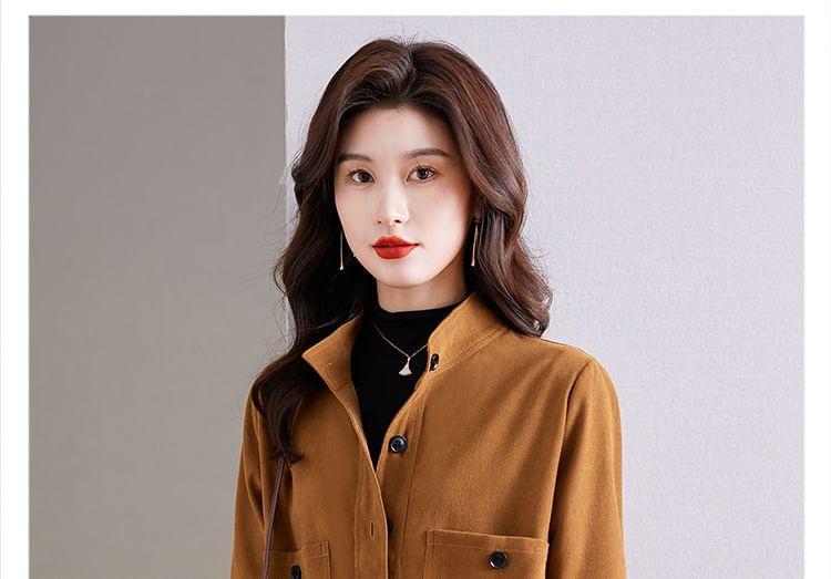 Stand Collar Plain Button Jacket Product Image