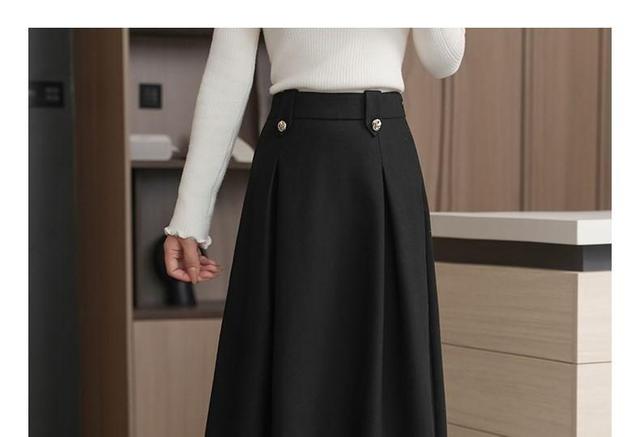 High Rise Plain Midi A-Line Skirt Product Image