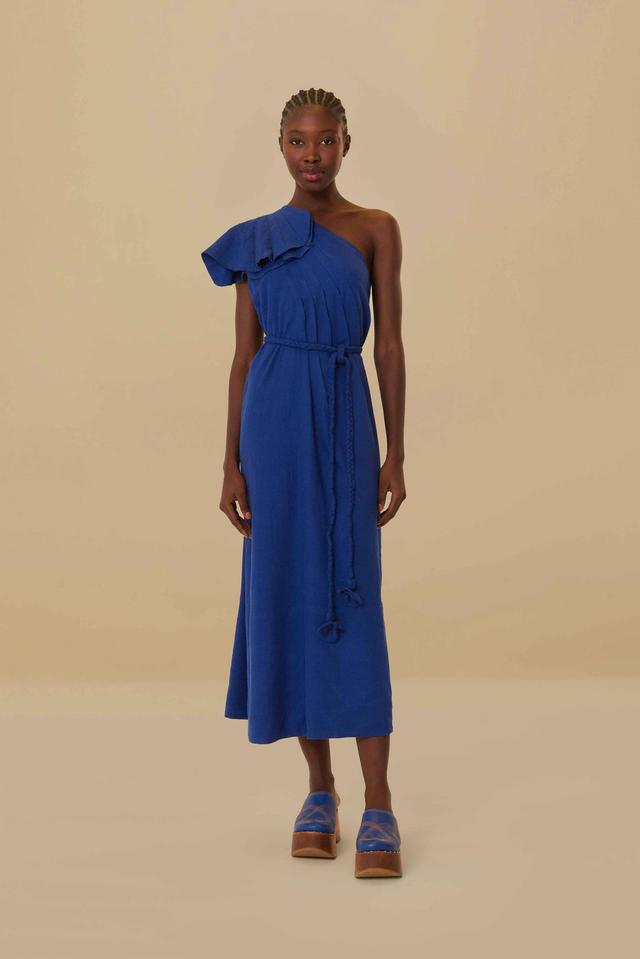 FARM Rio Leaf One-Shoulder Belted Linen Blend Midi Dress Product Image