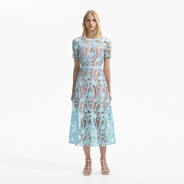 Light Blue Lace Midi Dress Product Image