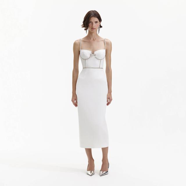 White Bonded Crepe Midi Dress Product Image