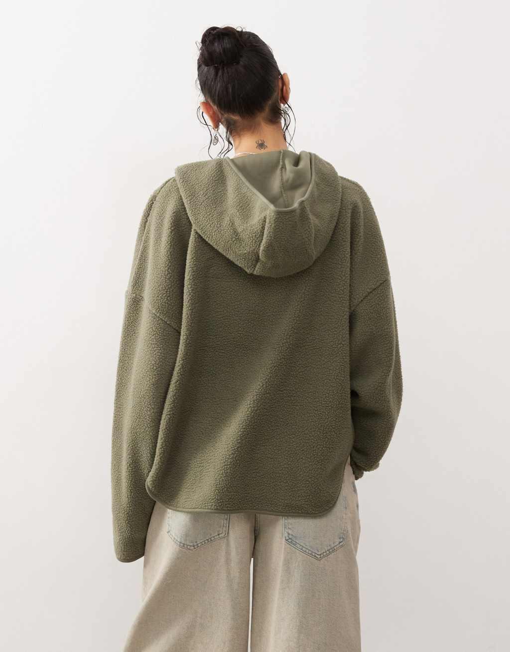 Noisy May 1/4 zip fleece sweat in khaki Product Image