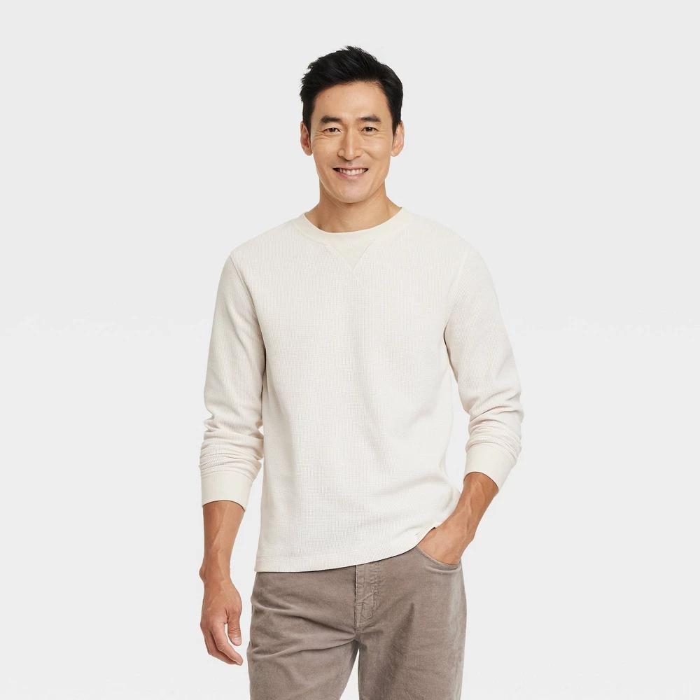 Mens Long Sleeve Textured Crewneck T-Shirt - Goodfellow & Co Ivory XL Product Image