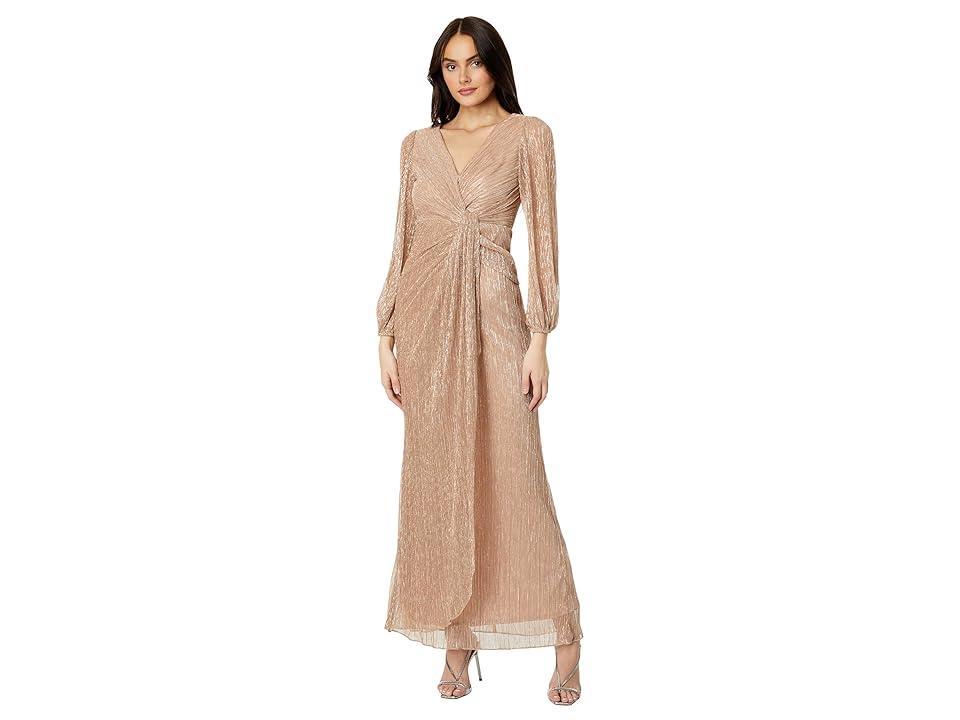 Adrianna Papell Metallic Long Sleeve Mesh Evening Gown Product Image