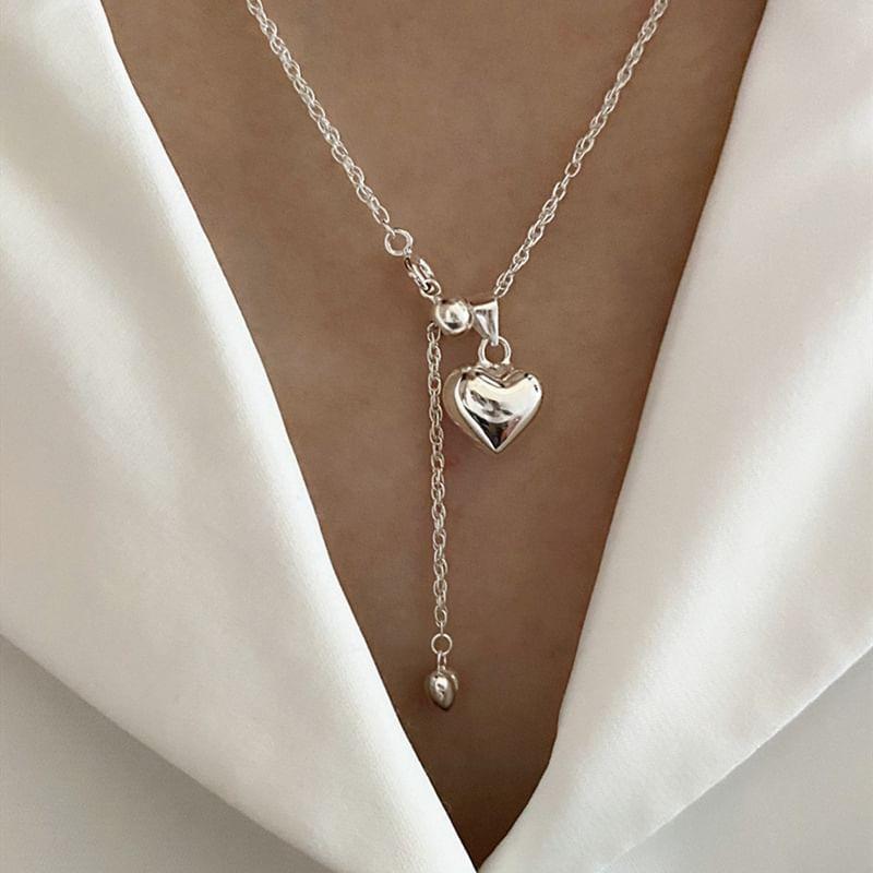 925 Sterling Silver Heart Lariat Necklace Product Image