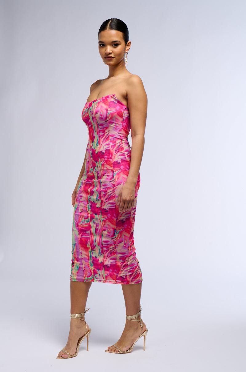 VERONICA PRINTED MESH MIDI DRESS Product Image