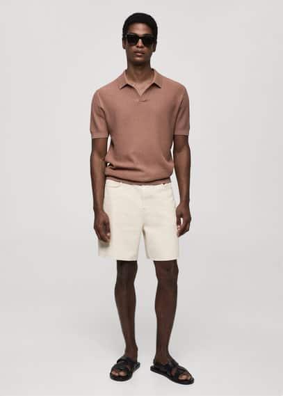 MANGO MAN - Ribbed cotton knitted polo shirt nudeMen Product Image