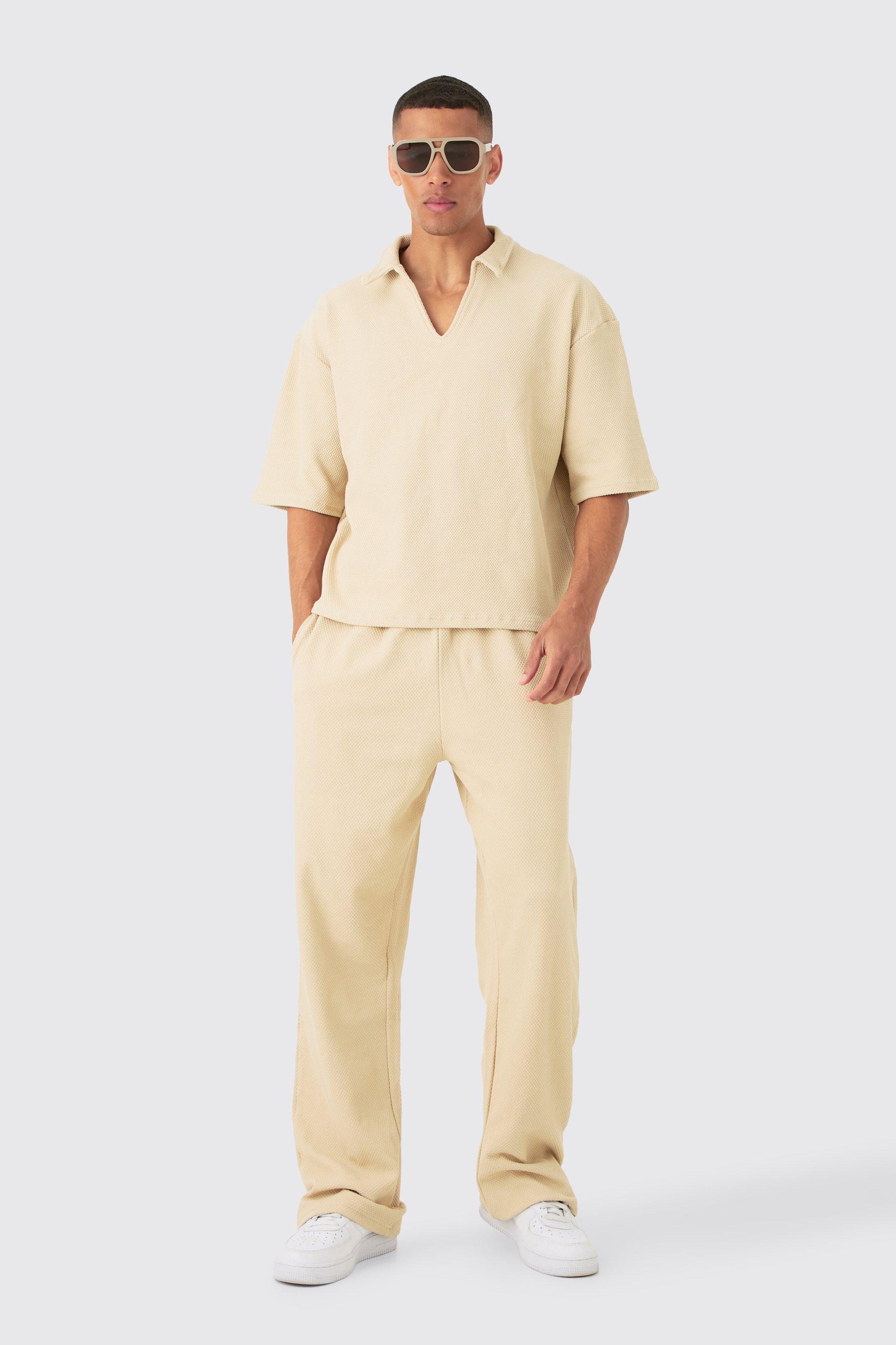 Oversized Boxy Half Sleeve V Neck Polo And Pants Set | boohooMAN USA Product Image