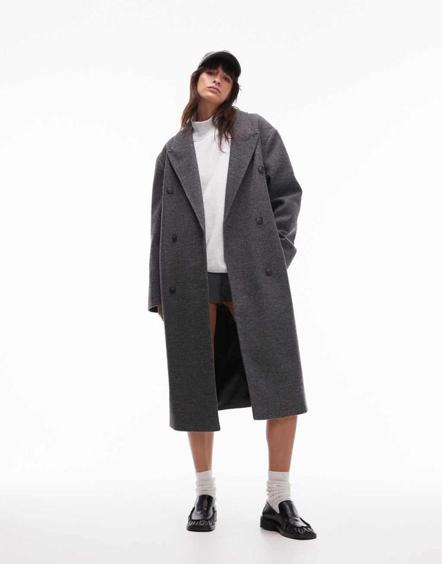 Topshop double breasted coat in charcoal Product Image