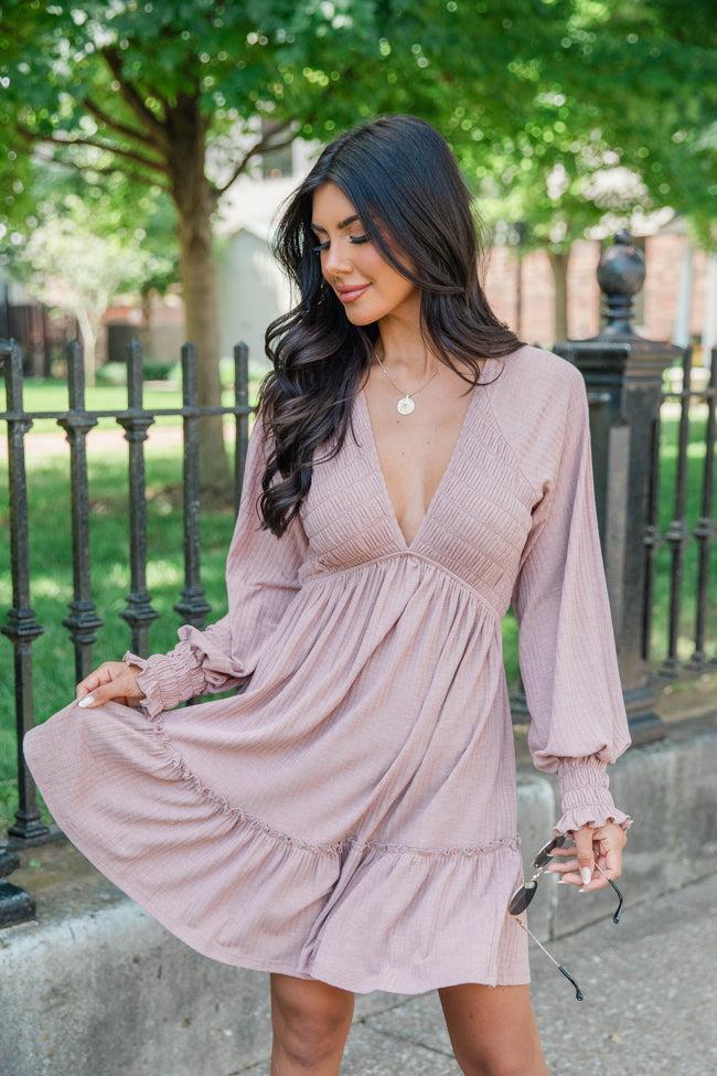 On This Day Dark Mauve Mixed Texture Knit Dress Product Image