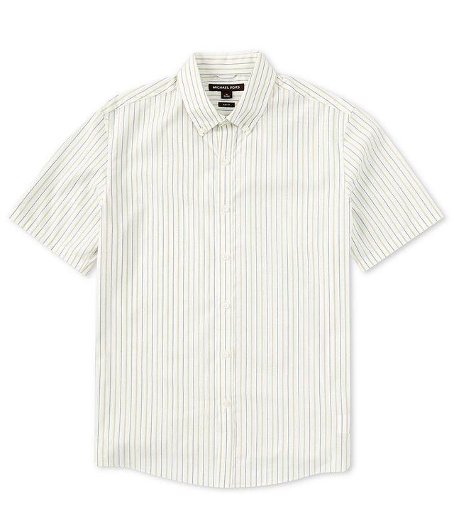 Michael Kors Slim Fit Stretch Grid Stripe Short Sleeve Woven Shirt Product Image