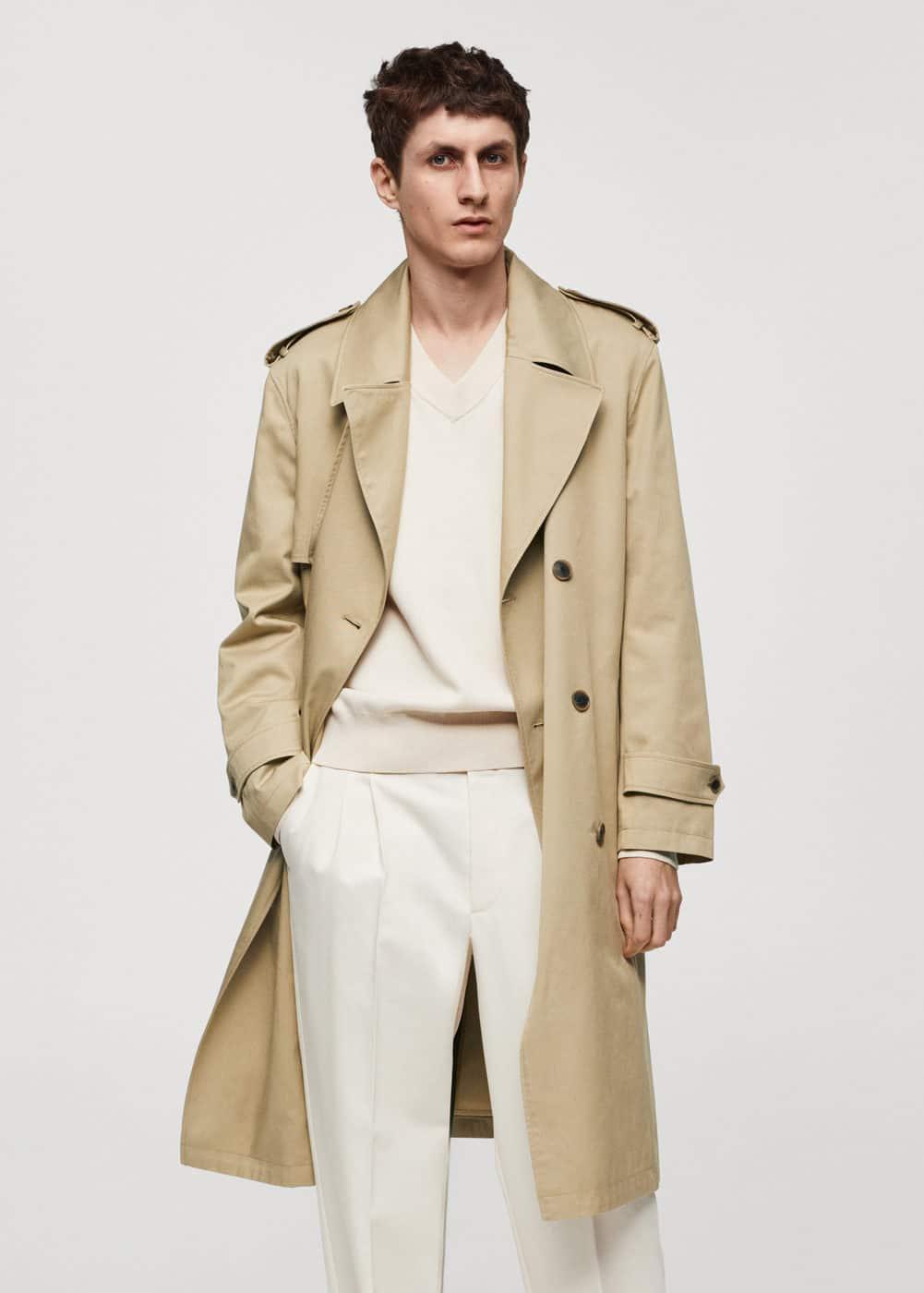 MANGO MAN - Long relaxed-fit cotton trench coat beigeMen Product Image