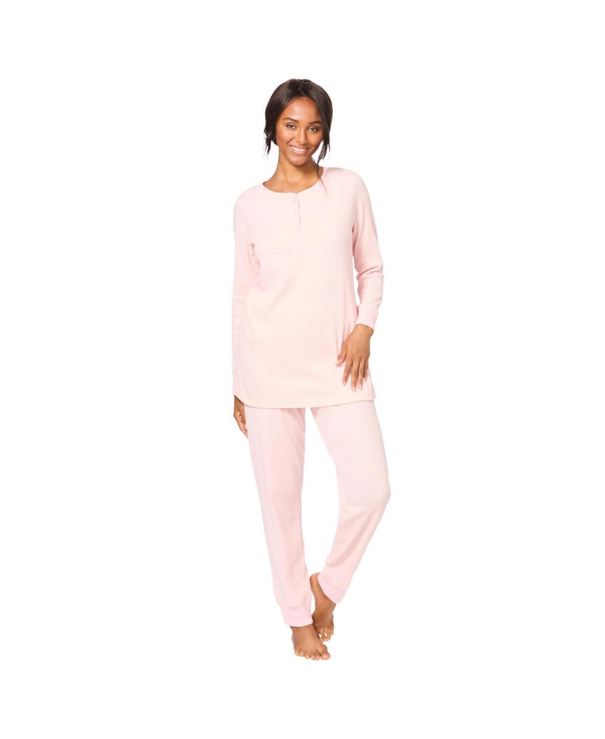 Dreams & Co. Womens Thermal Henley Pajama Set Product Image