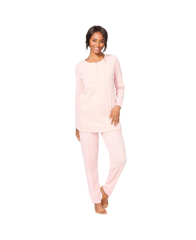 Dreams & Co. Womens Thermal Henley Pajama Set Product Image