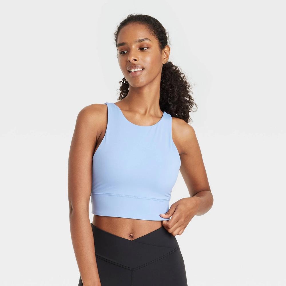 Womens High Neck Longline Bra - JoyLab Light Blue Product Image